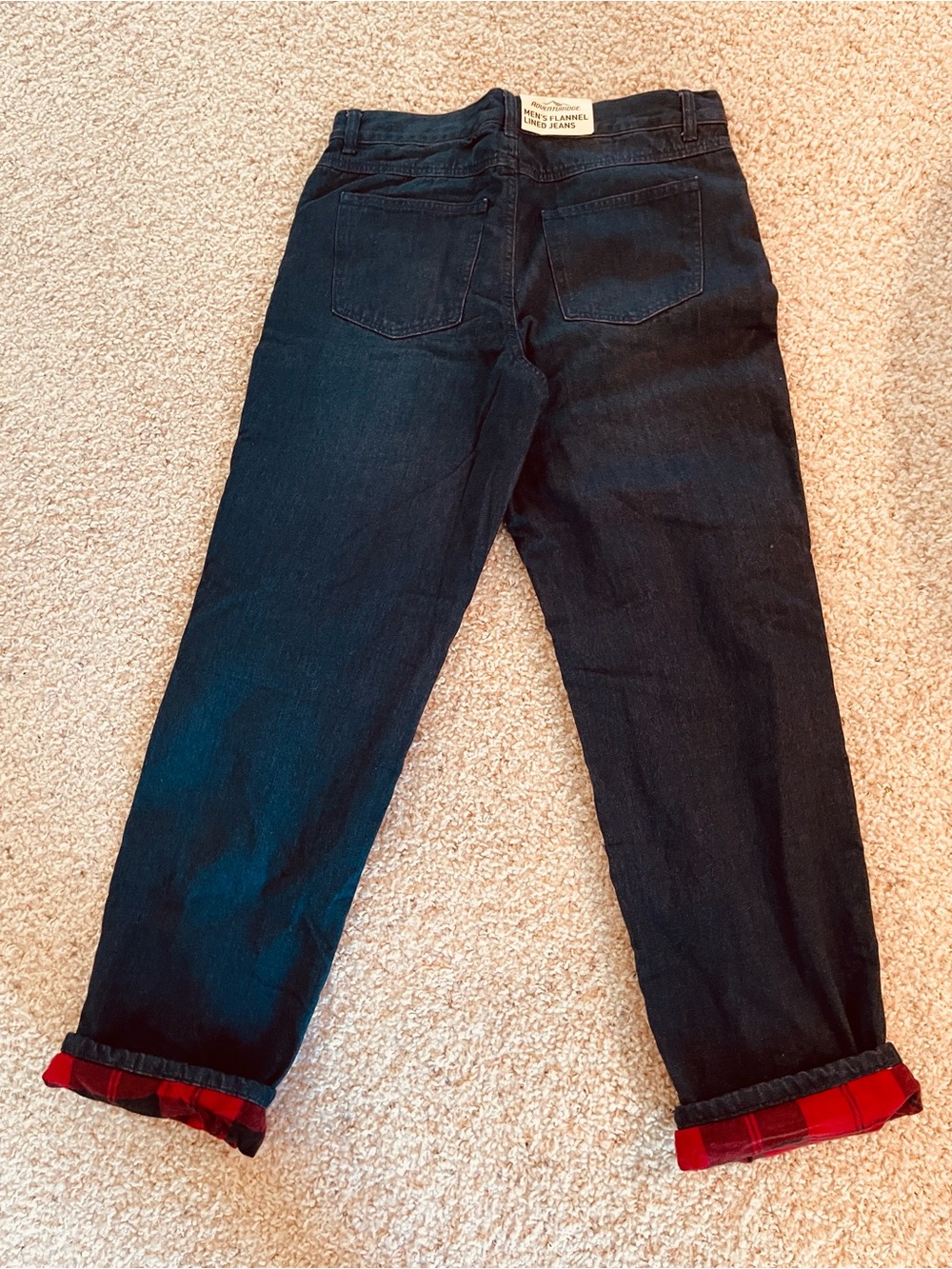 Adventuridge Red Plaid NWT Size 36x32 Flannel Lined Jeans Actual 34W 31L Rise 12